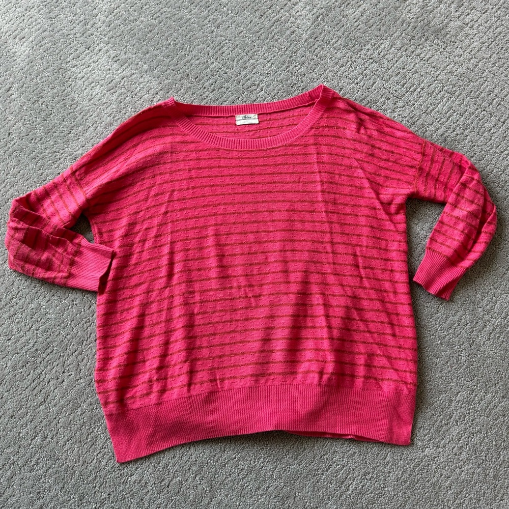 Wallace Madewell Fall Salmon Pink Striped Knit Crew Neck Sweater
